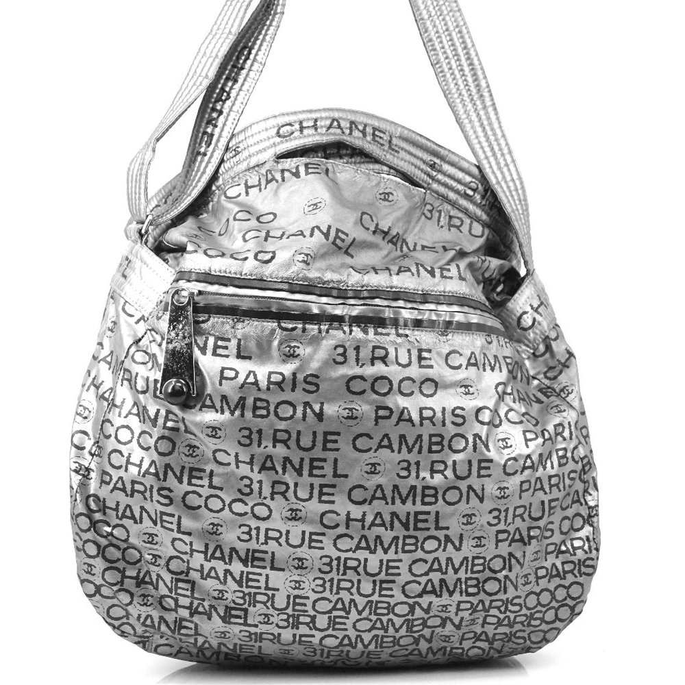 Auth Chanel Shoulder Bag Silver Nylon #4115C21